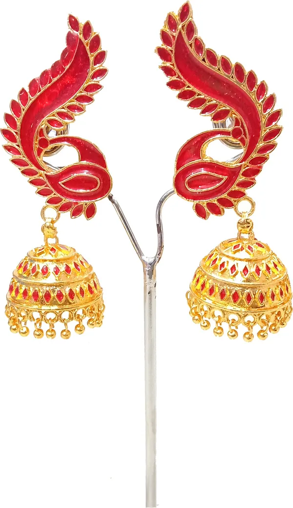 Assamese_Traditional_Copper_Gold_Plated_Red_Mayur_Jhumka_Earring_For_Girls_&_Women_&_Girls